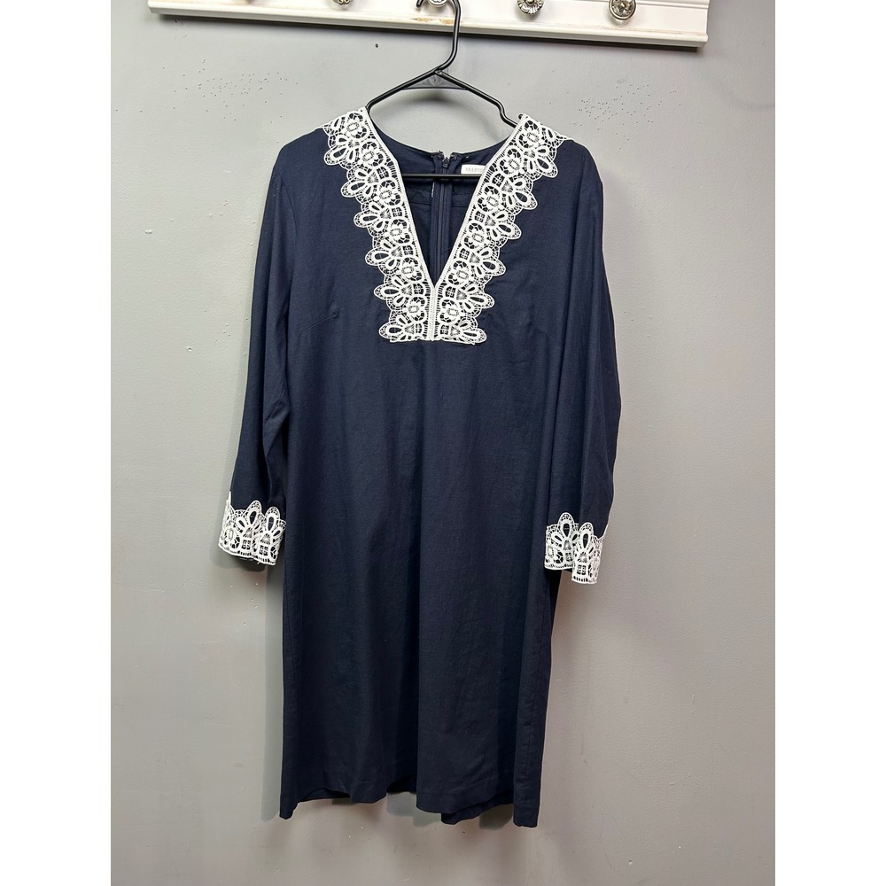 Preston‎ & York Dress Womens 8 Blue Linen Crochet Lace Trim Shift Beach Resort